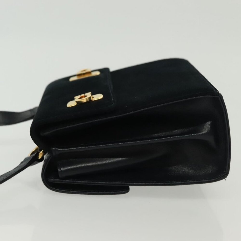 Salvatore Ferragamo Gancini Shoulder Bag Leather Suede Navy Gold Auth - Picture 5 of 16